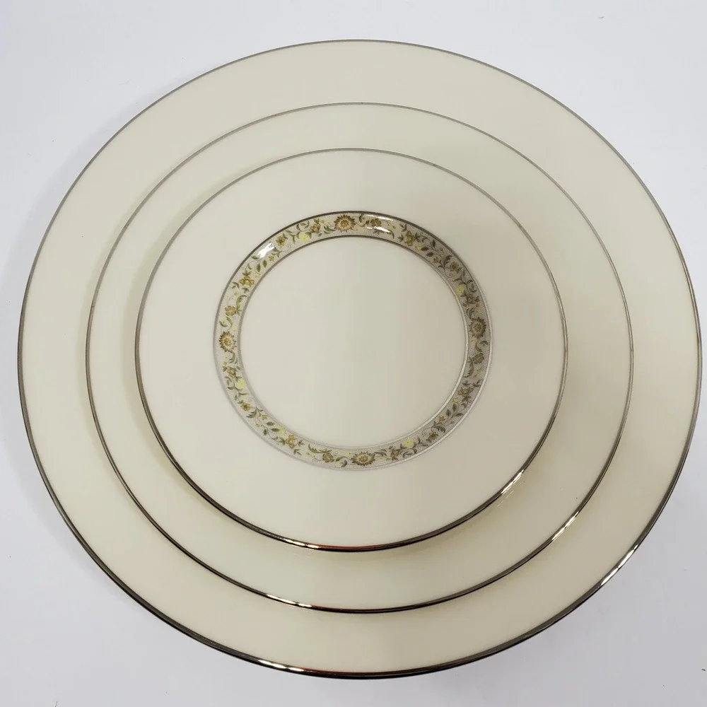 Lenox Springdale Salad Dinner Bread & Appetizer Plates 3 Pieces Platinum Trim